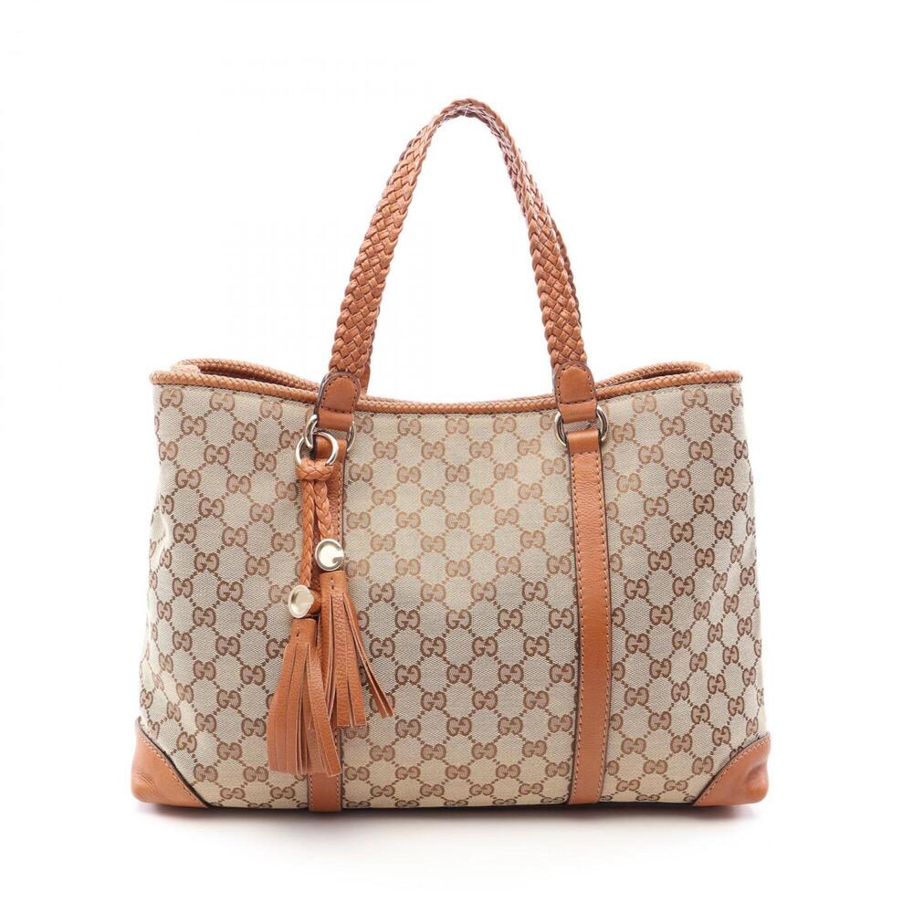 Gucci Marrakech GG Canvas Tote Bag Handbag Leather Women's Beige/Brown 295326